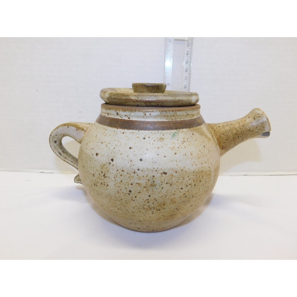 Vintage Unmarked Stoneware Teapot With Lid Brown Speckle Salt Glaze